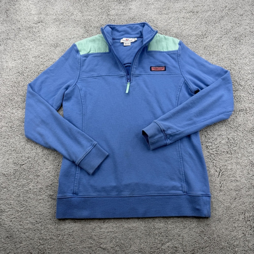 Vineyard Vines Shep Shirt Womens XS Blue Mint 1/4 Zip Cotton Pullover Sweatshirt